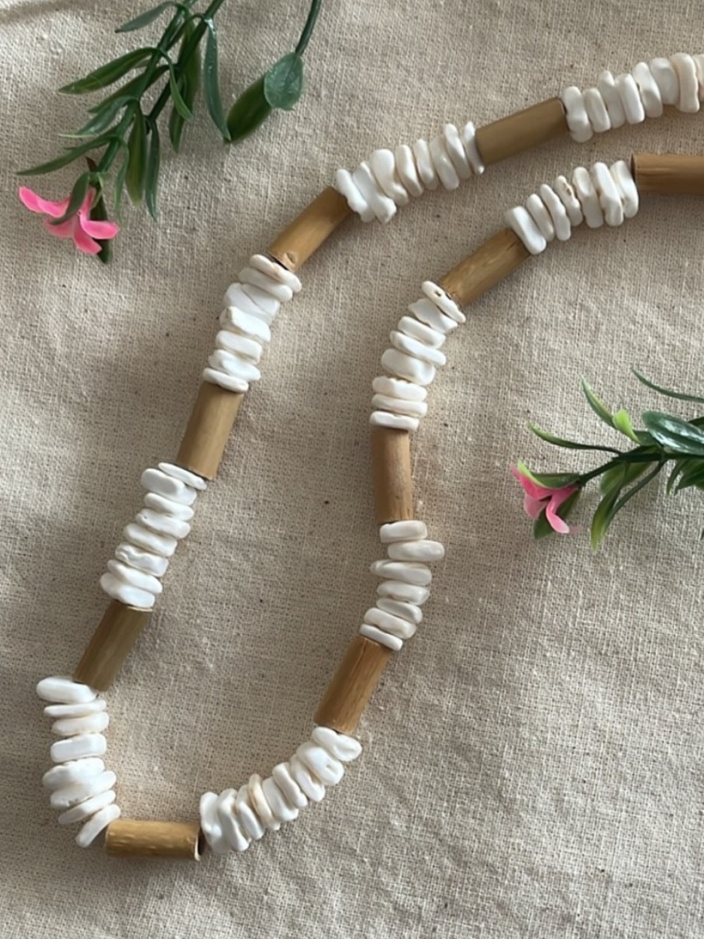 Mens Handmade Bamboo Bead White Shell Choker Necklace Beach Festival 16